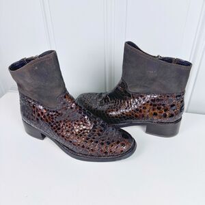 Donald J Pliner Moto Boots Women's Size 7M Brown Animal Print Leather & Suede